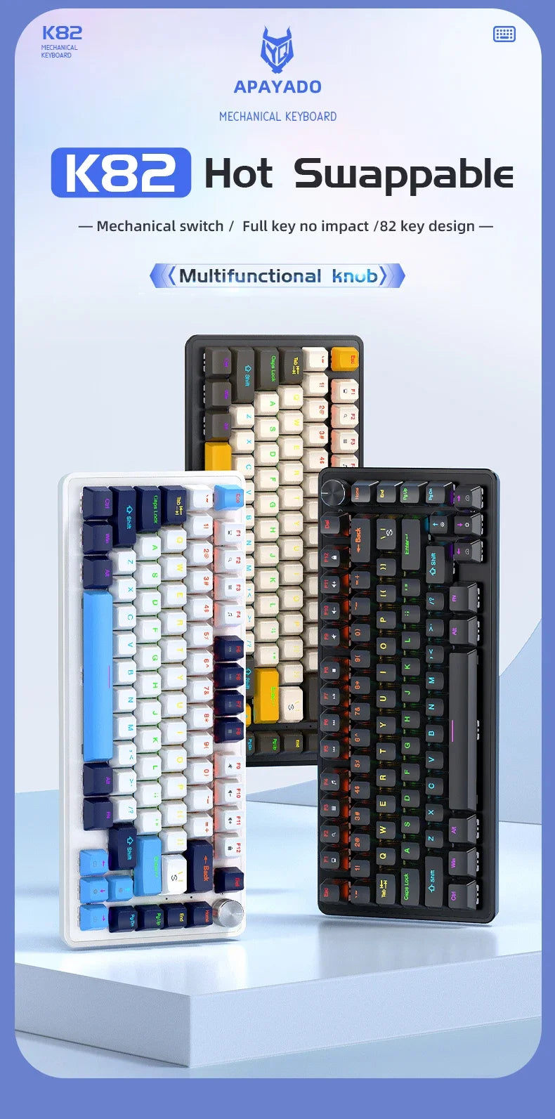K82 RGB Mechanical Gaming Keyboard with Knob - Black - Blue Switch