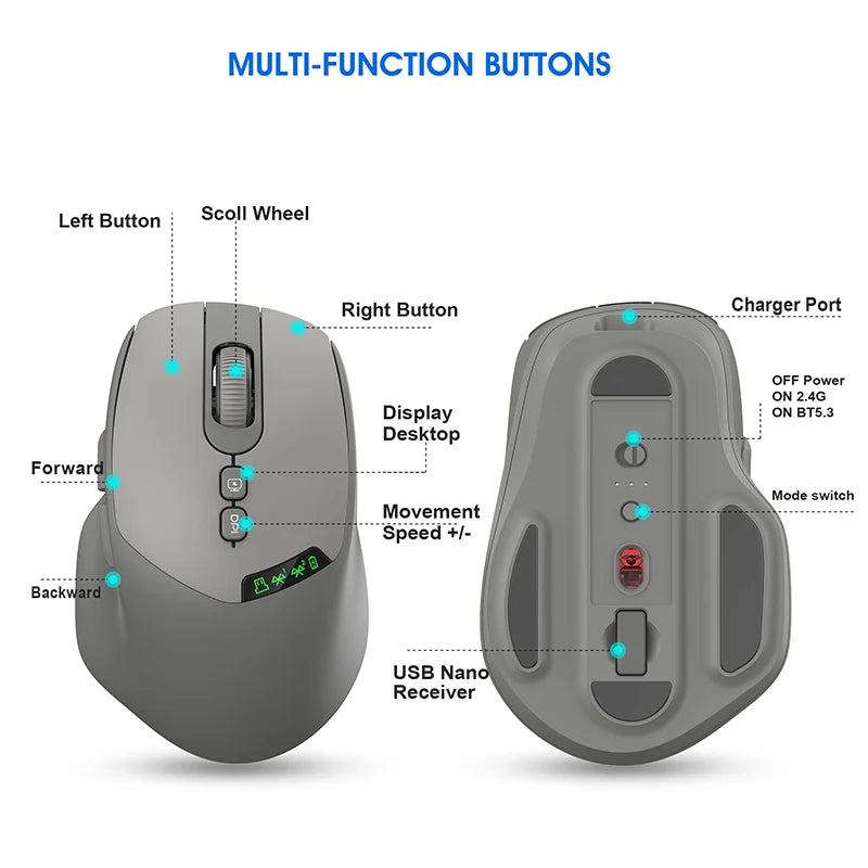 Rechargeable Wireless Mouse with Display - Classic White