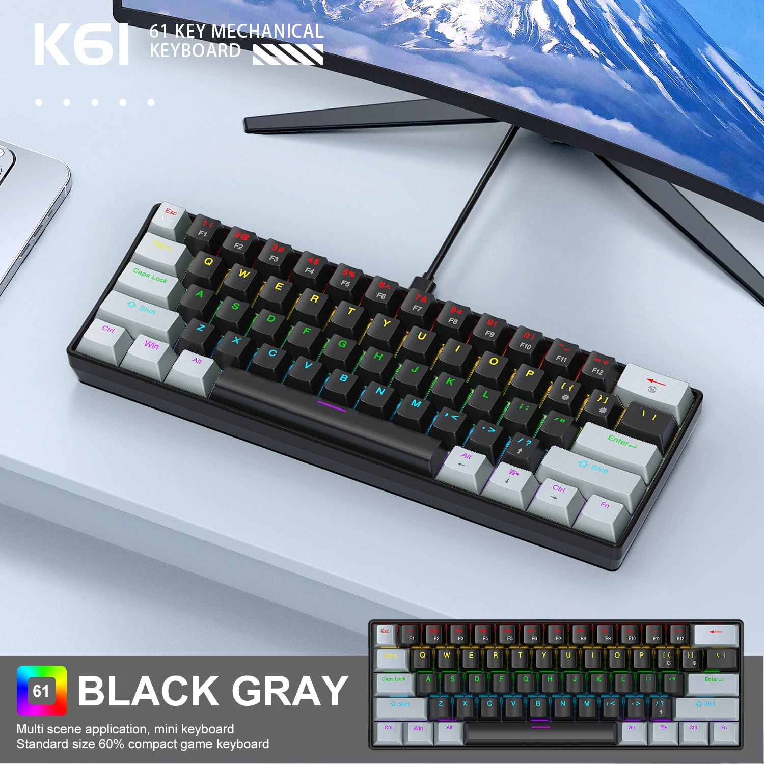 61 Keys Mini Mechanical Keyboard-Wired 7